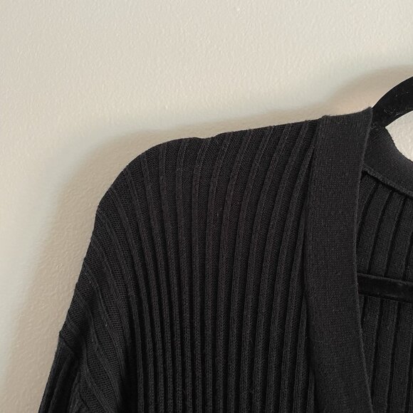 LINE The Label Women XS Black Ribbed Knit Side Slits V-Neck Long Duster Cardigan - Picture 7 of 11